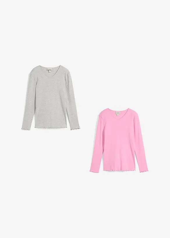 Ribbet topp med &oslash;kologisk bomull (2-pack), bonprix