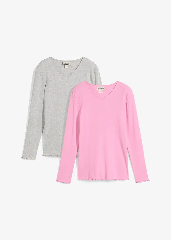 Ribbet topp med &oslash;kologisk bomull (2-pack), bonprix