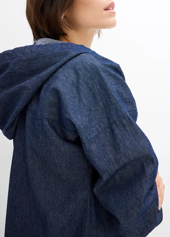 Jeansbluse med hette, bonprix