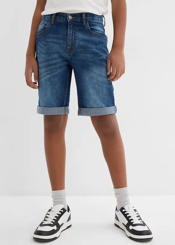 Bermudashorts i denim med stretch og regulerbar linning, Slim Fit, bonprix
