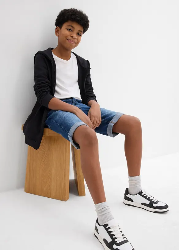 Bermudashorts i denim med stretch og regulerbar linning, Slim Fit, bonprix