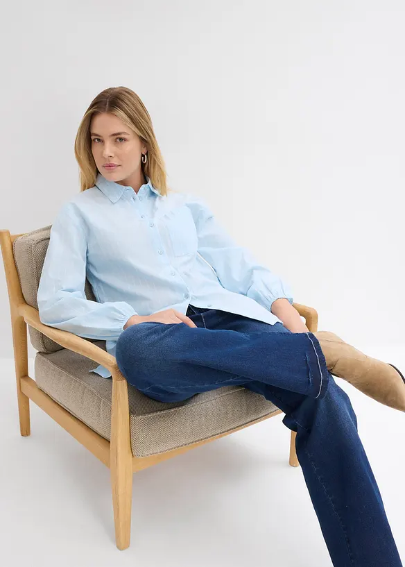 Skjortebluse i bomullspoplin, bonprix