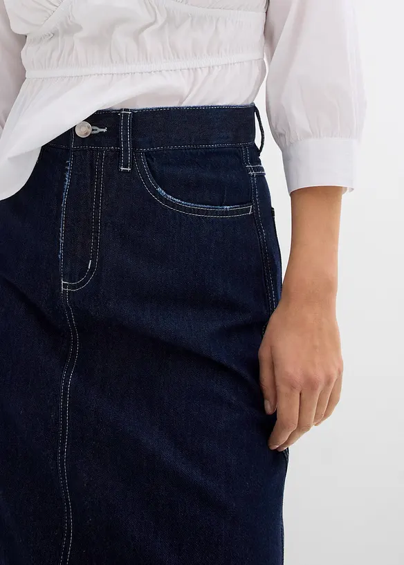 Jeansskjørt Mid Waist, komfortlinning, super soft, bonprix