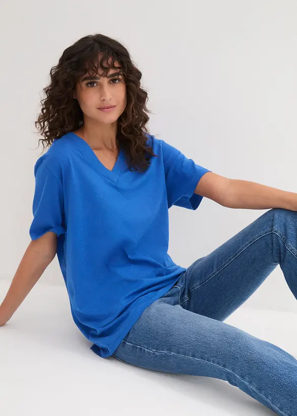 Vid, lang topp med V-hals, kortermet (5-pack), bonprix