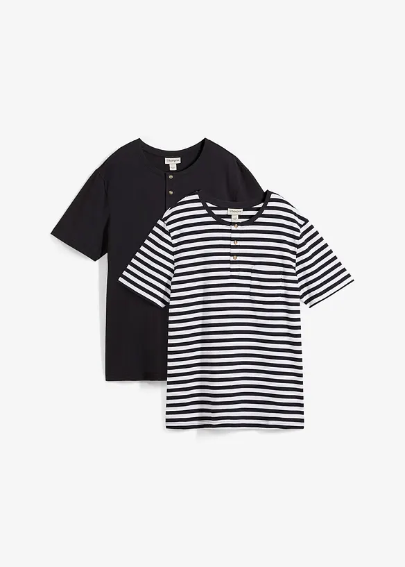 Henley T-skjorte (2-pack) i ren økologisk bomull, bonprix