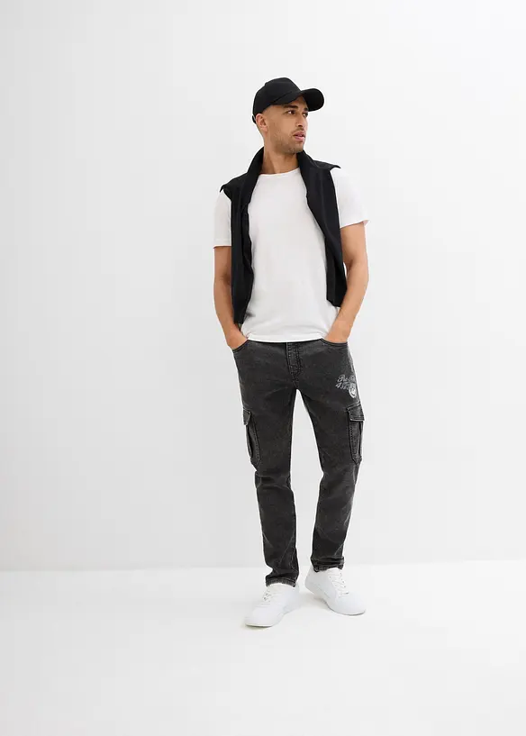 Regular Fit-pull on-cargojeans med stretch, Tapered, bonprix
