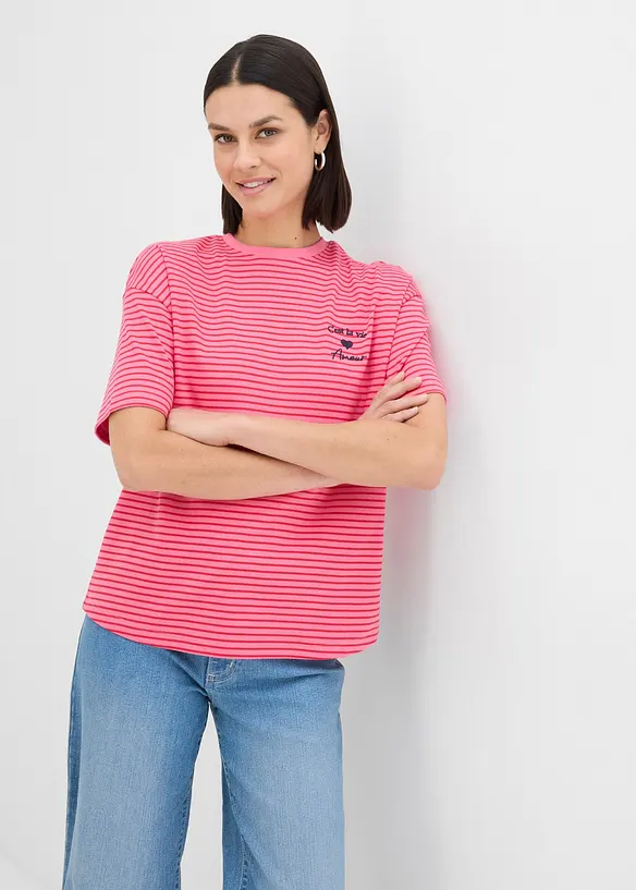 T-skjorte med stripem&oslash;nster og broderi, bonprix