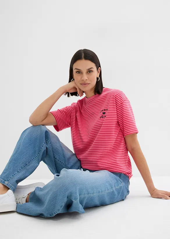 T-skjorte med stripem&oslash;nster og broderi, bonprix