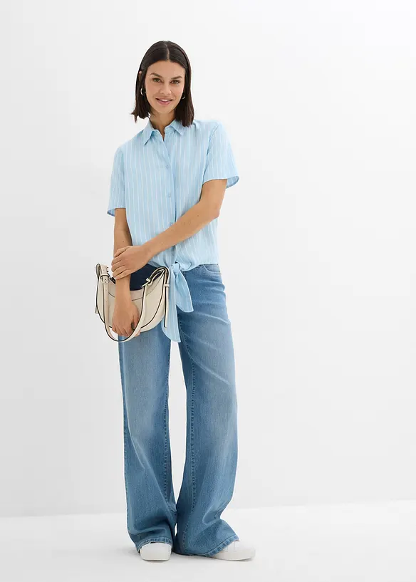 Kortermet bluse med knute-detalj og stripemønster, bonprix