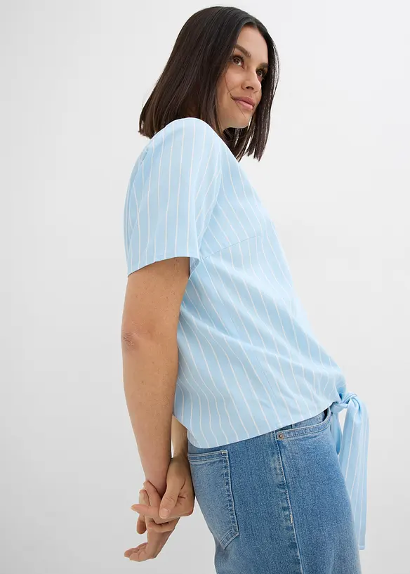 Kortermet bluse med knute-detalj og stripemønster, bonprix