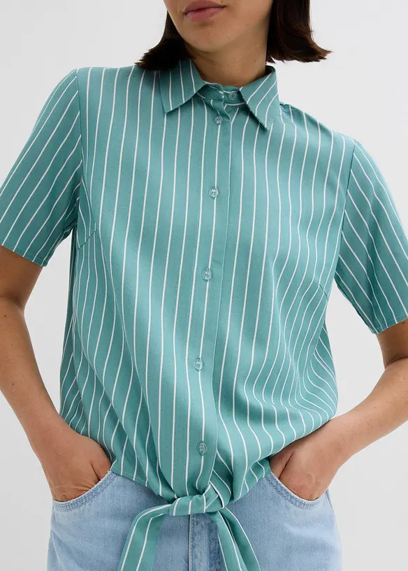 Kortermet bluse med knute-detalj og stripemønster, bonprix