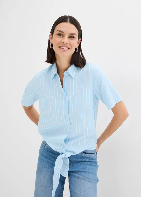 Kortermet bluse med knute-detalj og stripemønster, bonprix