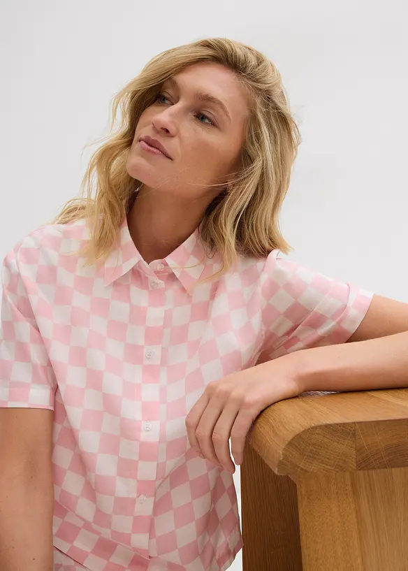 Kortermet bluse med rutemønster, bonprix
