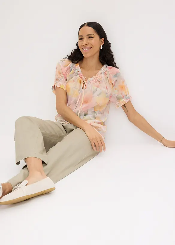 Chiffonbluse med vid utringning, bonprix