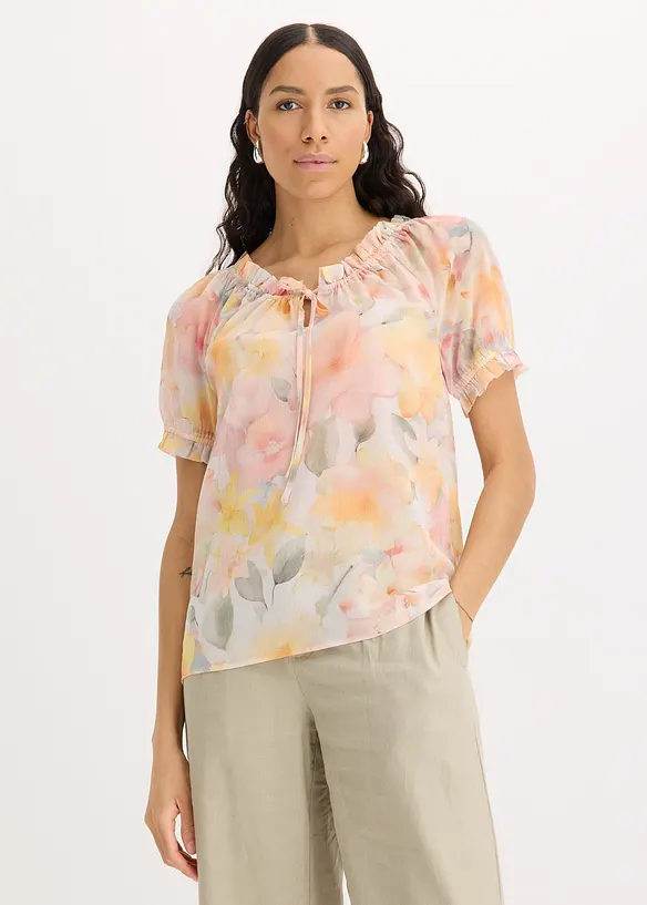 Chiffonbluse med vid utringning, bonprix