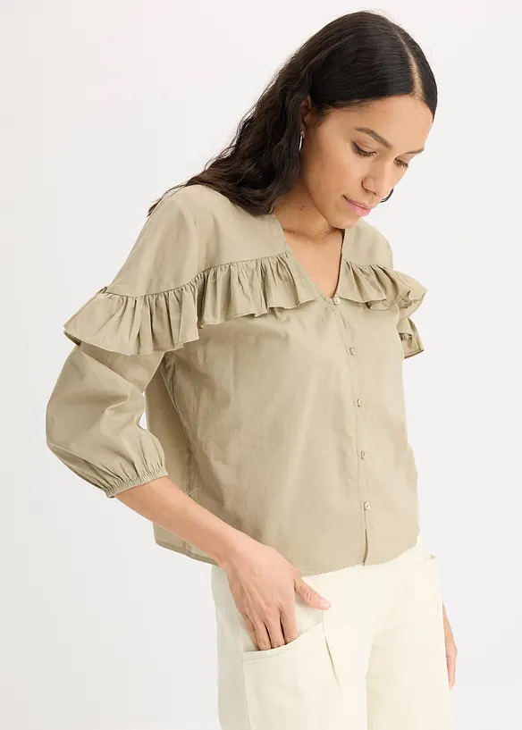 Bluse i lett materiale med volanger, bonprix