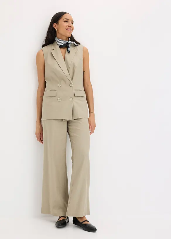 Ermeløs blazer med lin, bonprix