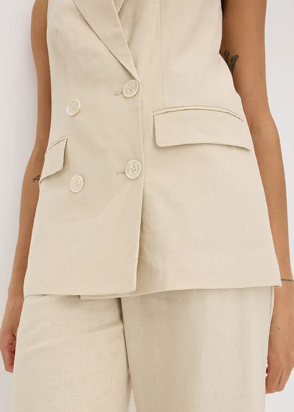 Ermeløs blazer med lin, bonprix