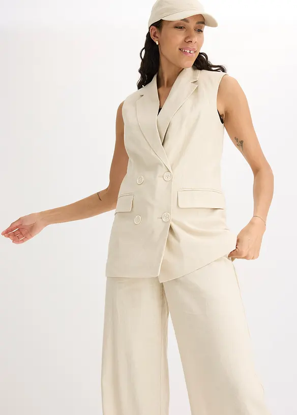 Ermeløs blazer med lin, bonprix