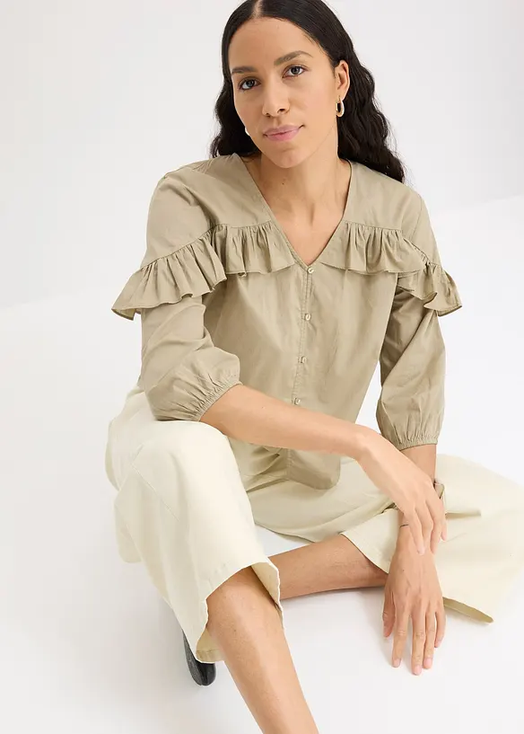 Bluse i lett materiale med volanger, bonprix