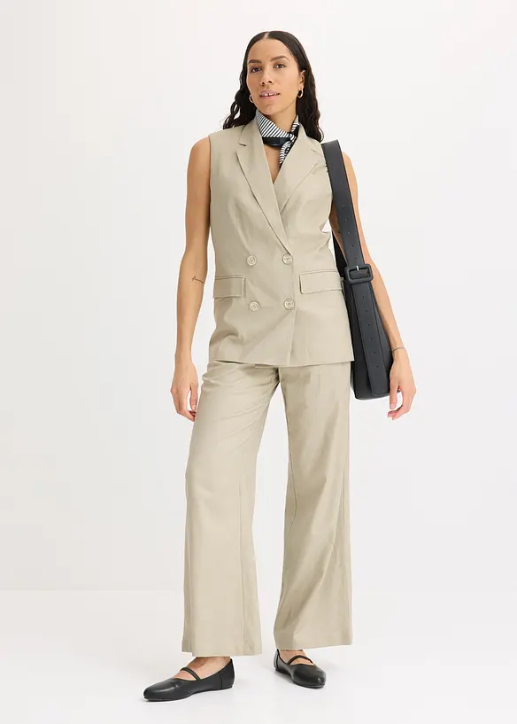 Ermeløs blazer med lin, bonprix