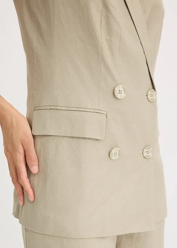 Ermeløs blazer med lin, bonprix