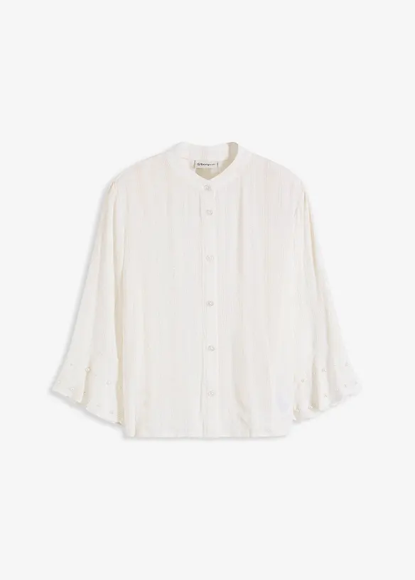 Bluse med volanger og perler, bonprix