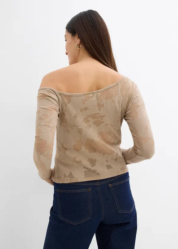 Off shoulder-topp med etset mønster, bonprix