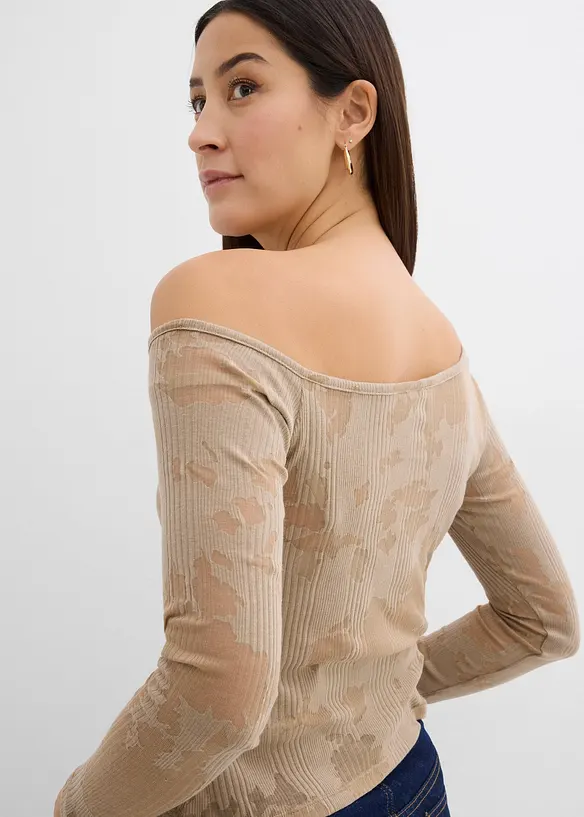 Off shoulder-topp med etset mønster, bonprix