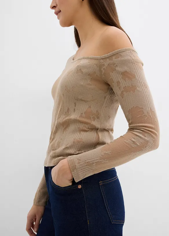 Off shoulder-topp med etset mønster, bonprix