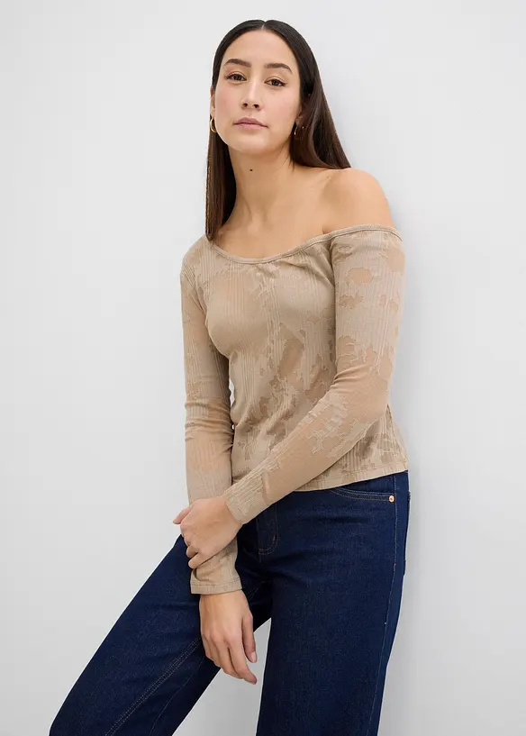 Off shoulder-topp med etset mønster, bonprix
