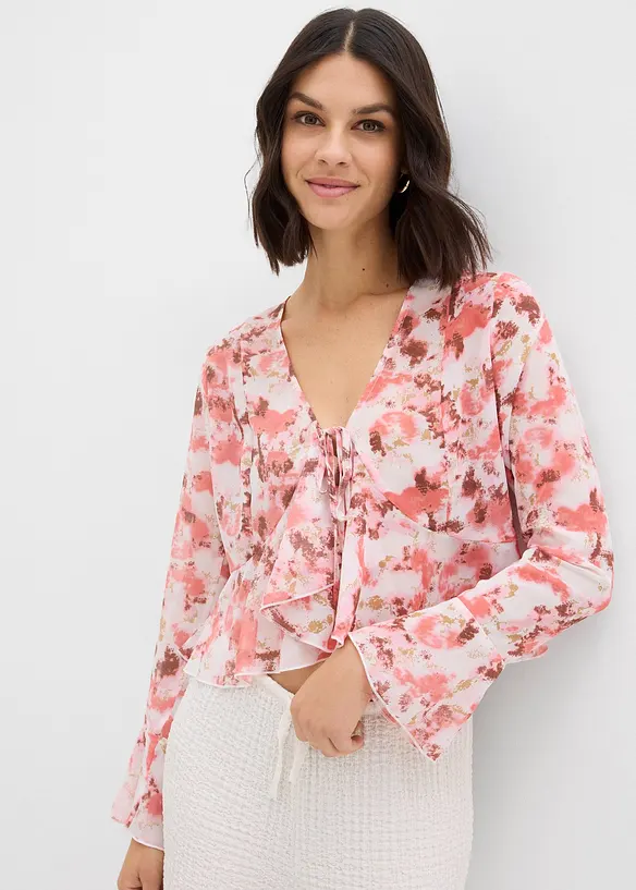 Chiffonbluse med volanger, bonprix