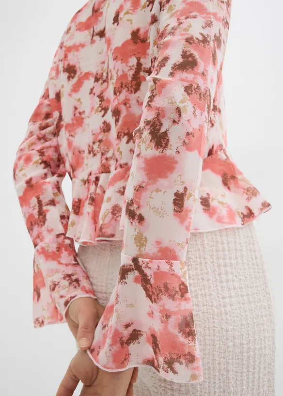 Chiffonbluse med volanger, bonprix