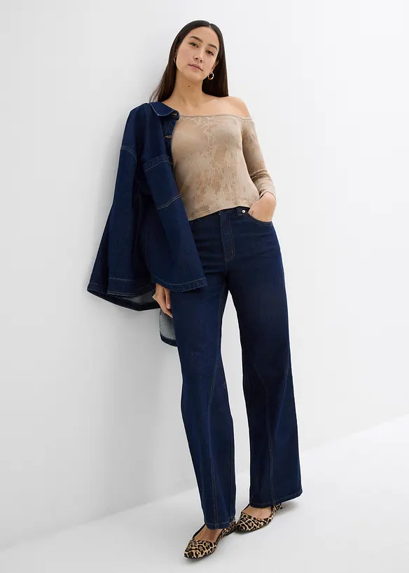Off shoulder-topp med etset mønster, bonprix