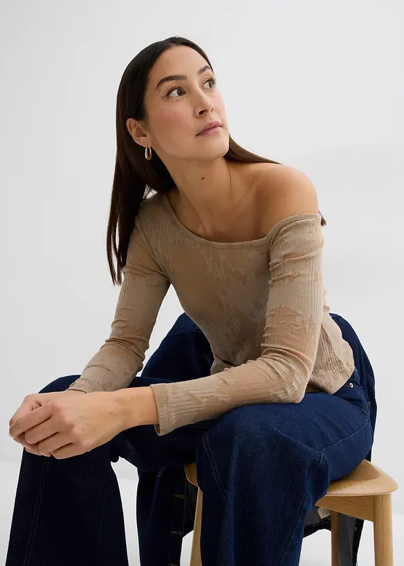 Off shoulder-topp med etset mønster, bonprix