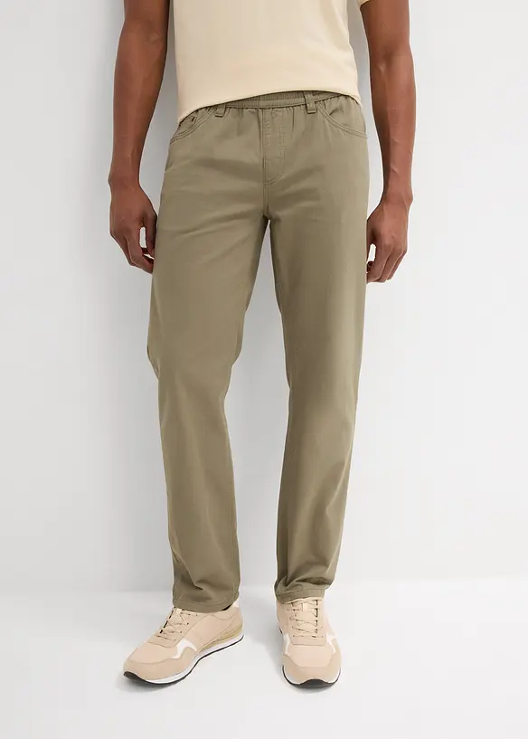 Regular Fit pull on-bukse i 100% bomull, Straight, bonprix
