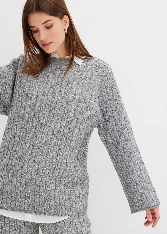Oversized genser med flettemønster, bonprix