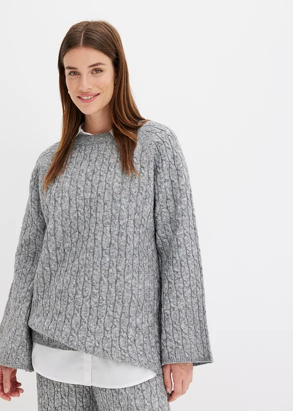 Oversized genser med flettemønster, bonprix