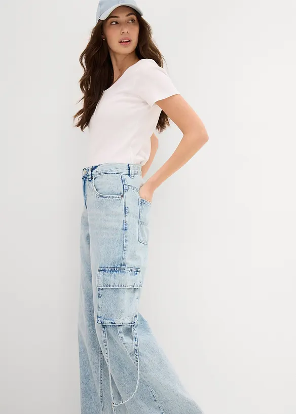 Cargo-jeans Mid Waist, Low Stretch Full Length, bonprix