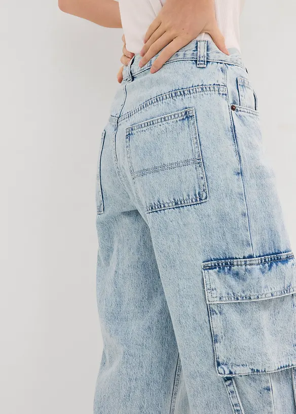 Cargo-jeans Mid Waist, Low Stretch Full Length, bonprix