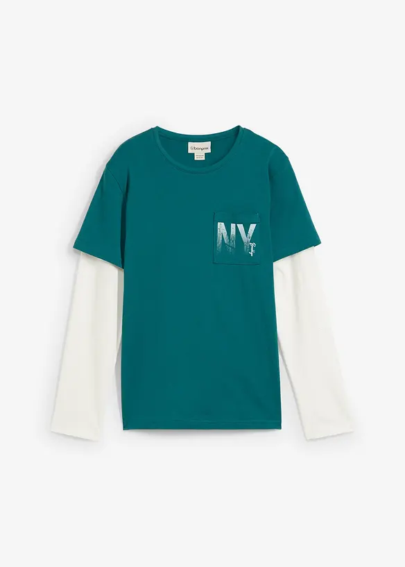 Langermet 2-i-1-topp i 100% &oslash;kologisk bomull, bonprix