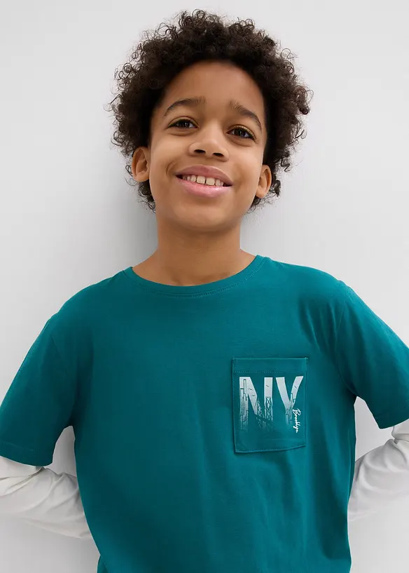 Langermet 2-i-1-topp i 100% &oslash;kologisk bomull, bonprix