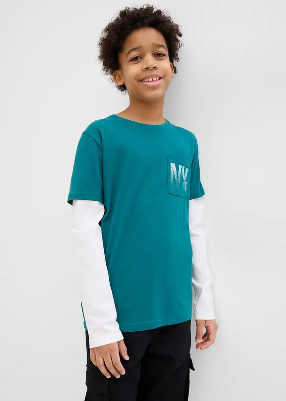 Langermet 2-i-1-topp i 100% &oslash;kologisk bomull, bonprix