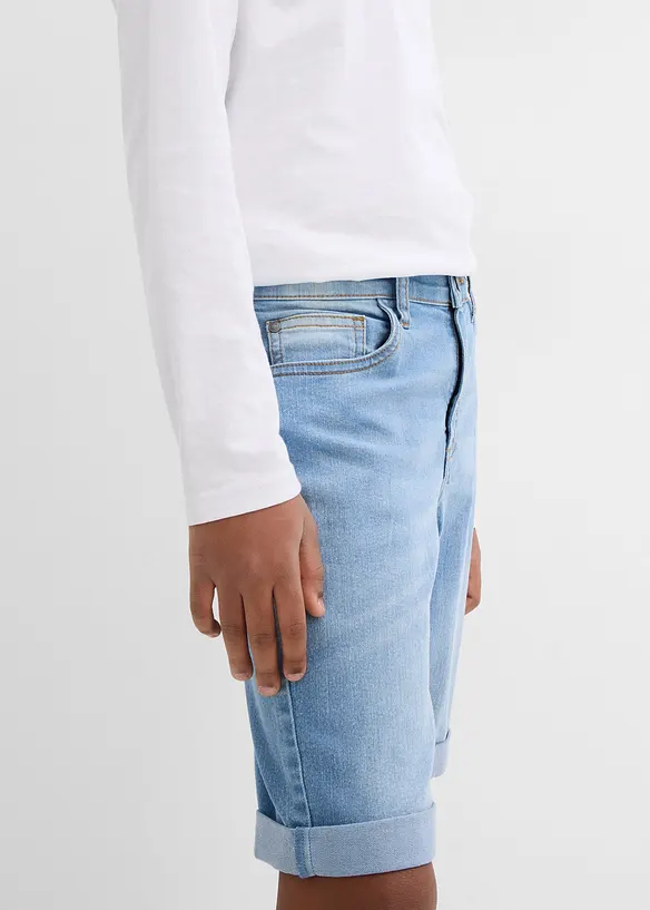Bermudashorts i denim med stretch og regulerbar linning, Slim Fit, bonprix
