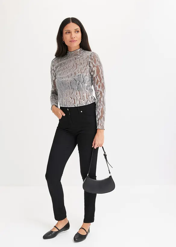 Langermet topp med glitter-detalj, bonprix