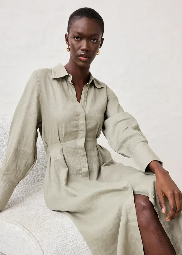 Skjortekjole i lin, bonprix