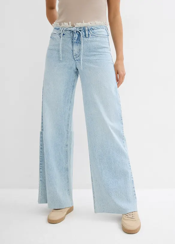 Wide Leg-jeans, Mid Waist, Low Stretch frynser, bonprix