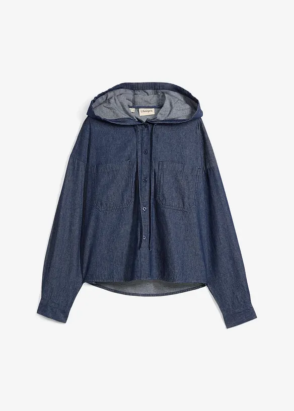 Jeansbluse med hette, bonprix