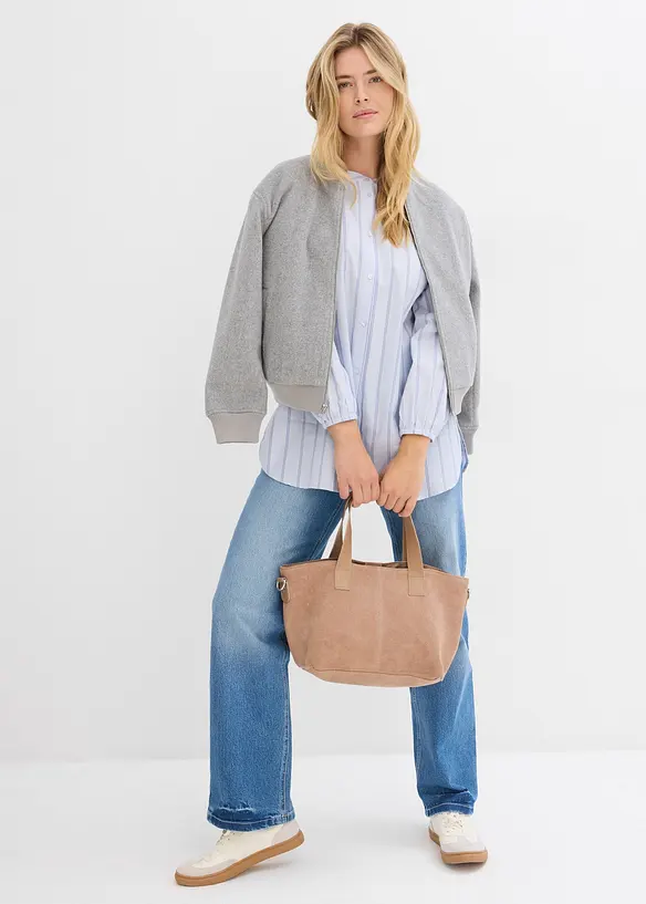 Lang bluse i bomullspoplin, bonprix