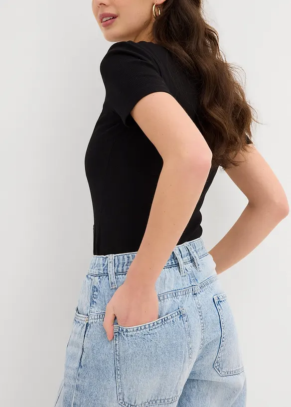 Barrel-jeans Mid Waist Low Stretch, cropped, bonprix